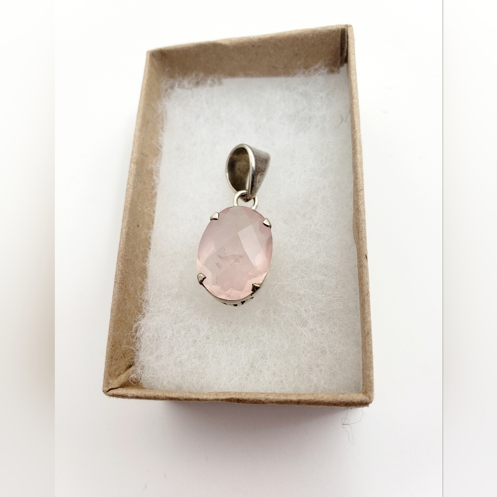 Sterling Platform Rose Quartz Pendant - .925 Sterling Silver - Picture 3 of 16
